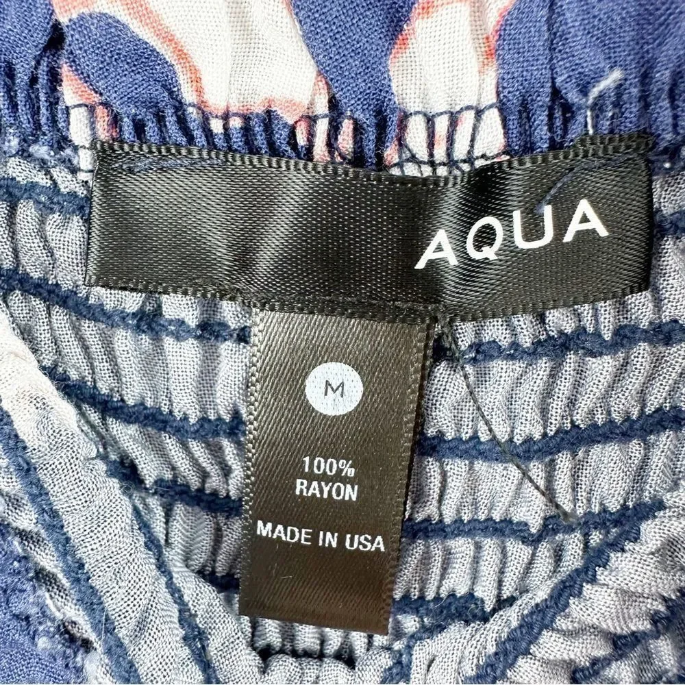 Aqua Smocked Top Blue‎ Floral Wide Cropped Leg Jumpsuit M - Picture 8 of 12